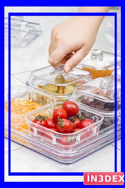 İN3DEX 6 Bölmeli Akrilik Kahvaltılık Seti Kapaklı Saklama Kabı