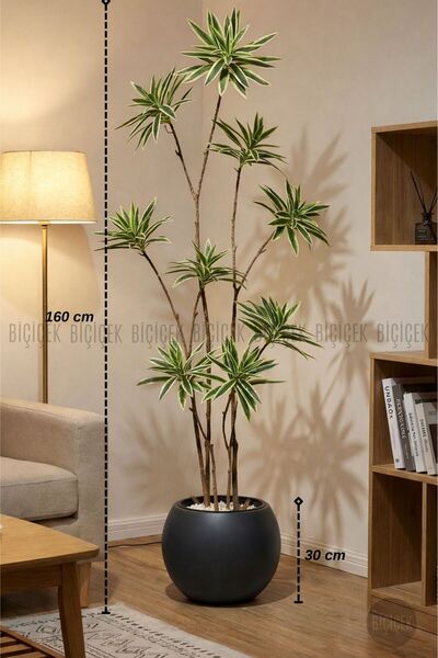 BİÇİÇEK 160 cm Dragon Bitkisi Yapay Dracaena Küre Saksıda