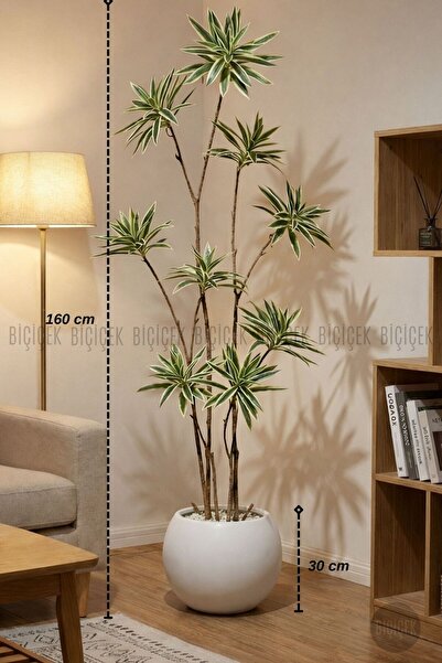 BİÇİÇEK 160 cm Dragon Bitkisi Yapay Dracaena Küre Saksıda