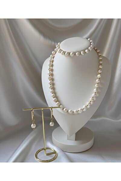 AERAS DESİNG Gerçek İnci Takı Seti | Doğal İnci Kolye Bileklik Küpe Seti | Çe...