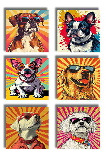 remonz Puppies Themed Printed Wooden Coasters 9X9 cm (6 Pcs) Presentation Acc...