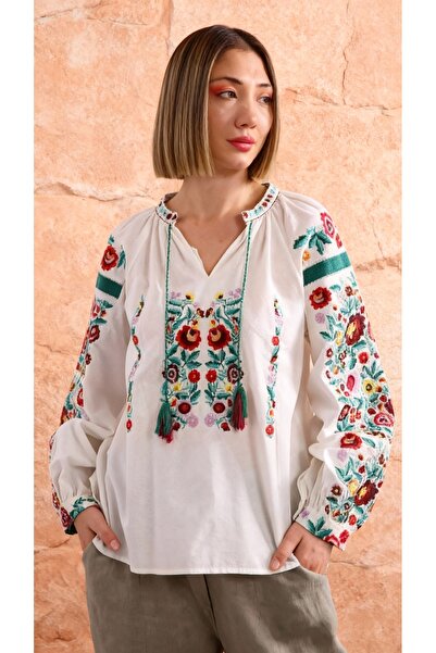 Matcha Butik Women's Floral High Neck Vintage Blouse