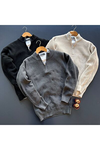 giyimadam16 Half Zip Thessaloniki Knitted Mock Neck Knitwear Sweater 3-Piece Set