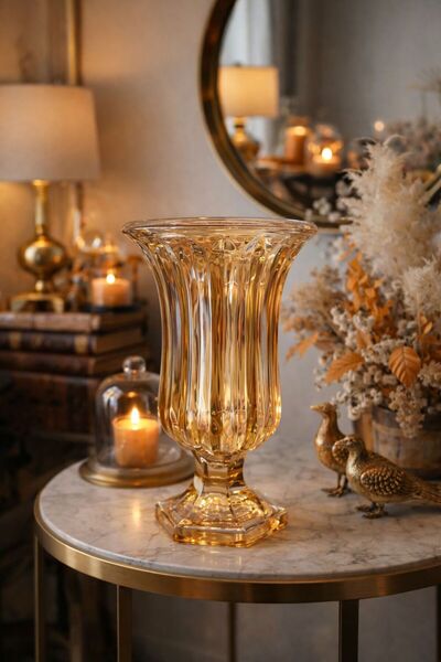 YONCA ART CONCEPT ŞIK DEKORATİF KRİSTAL CAM AYAKLI PARLAK VAZO- 28CM YÜKSEKLİ...