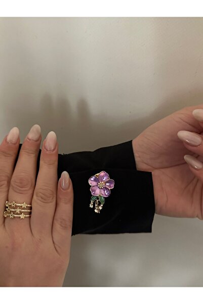 RENDA ACCESSORY Renda Mor Menekşe Düğme Kapağı Sallanan Taşlı (1 Adet)