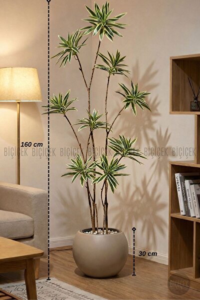 BİÇİÇEK 160 cm Dragon Bitkisi Yapay Dracaena Küre Saksıda