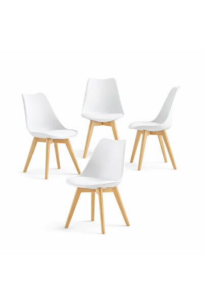 Kiwari Set de 4 scaune Kit, șezut cu pernă din PU, picioare din lemn de fag, ...