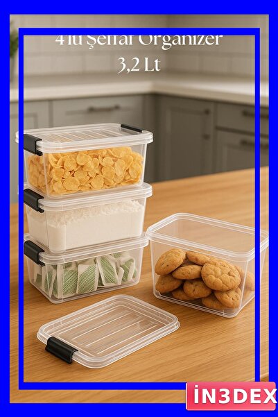 İN3DEX Transparent 4-Piece Storage Container Set 3.2 Liter Capacity