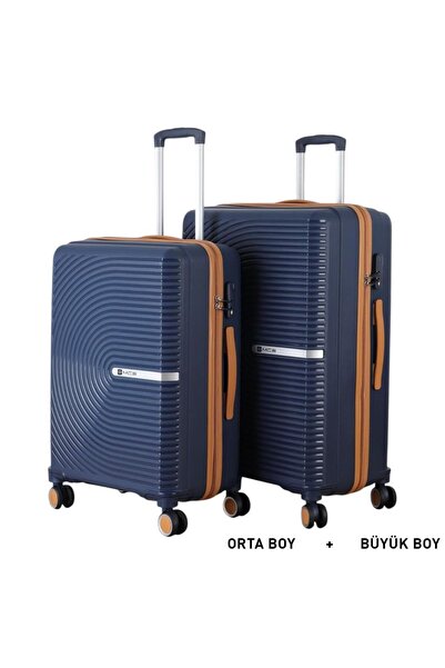 MÇS Bavul Büyük ve Orta 2li Set Kırılmaz Silikon Valiz V374 Laci/Hardal