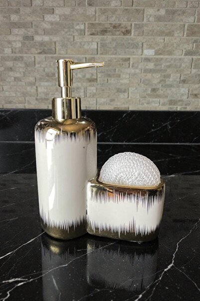 ALBETTO 28752 Porcelain Liquid Soap Dispenser with Sponge Holder Compartment ...