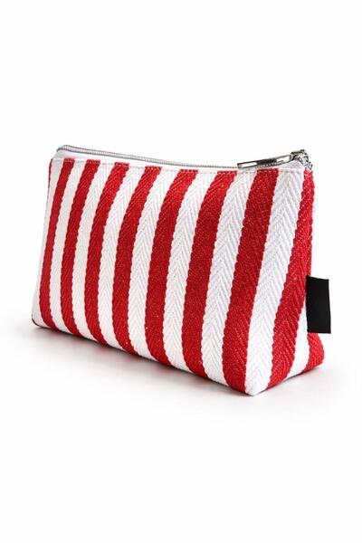 Tikatti حقيبة مكياج قماشية مخططة ومضفرة