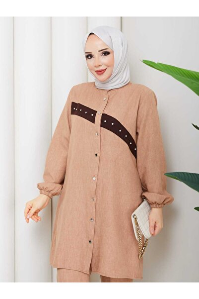 NURSİDA Women's Hijab Stone Detailed Tunic Pants Set