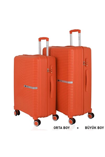 MÇS Bavul Büyük ve Orta 2li Set Kırılmaz Silikon Valiz V374 Portakal