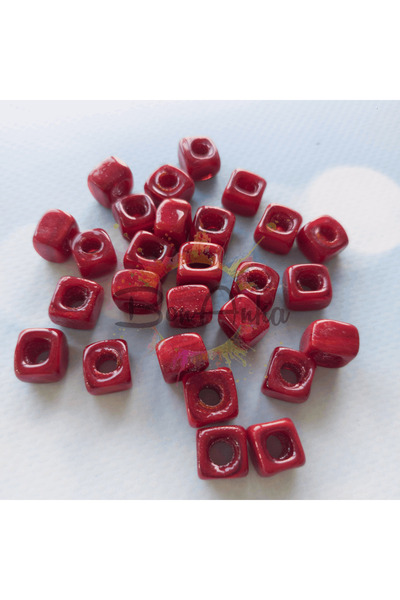 Bonanka 1 adet 10 mm Bordo Renk Sade Kare Cam Boncuk - 012