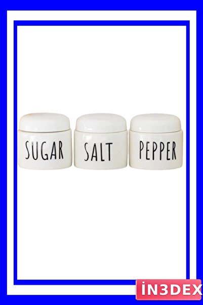 İN3DEX White Ceramic Spice Jar Set 3 Pieces 350ml Capacity