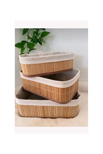 ALBETTO سلة تخزين منظمة مستطيلة من الخيزران مكونة من 3 قطع