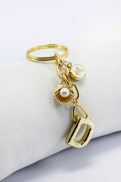 biuti Metal Kalp Deniz Kabuğu Küçük Anahtarlık, D Harfi Minik Çanta Süsü