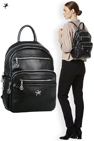 Nas Bag Yeni Sezon Kadın Siyah Sırt Çantası Saten Astarlı Çok Bölmeli