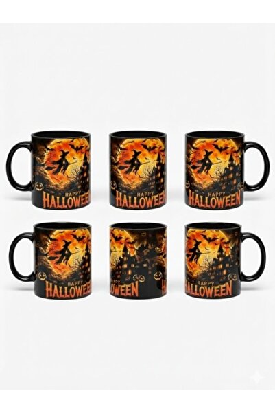 Viyalente 6-Piece 300 ml Witch Halloween Concept Porcelain Mug, Dishwasher Safe