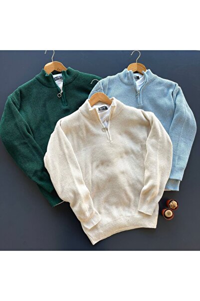 giyimadam16 Half Zip Thessaloniki Knitted Mock Neck Knitwear Sweater 3-Piece Set
