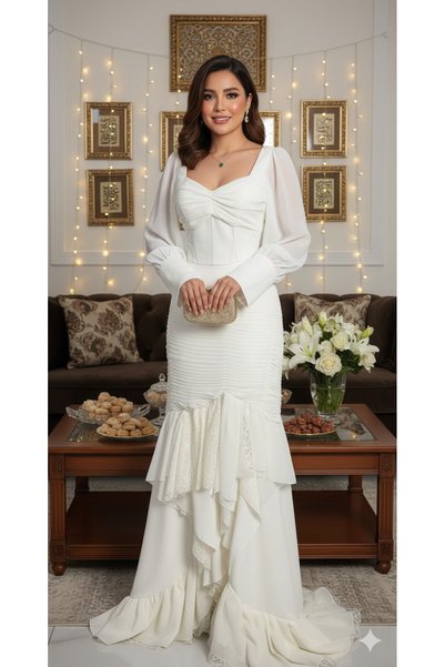 Norlina A soft, pleated lace dress by Nour Lina
