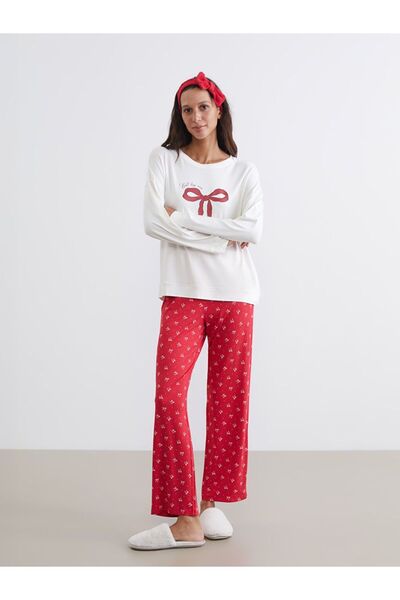 LC Waikiki Σετ γυναικεία πιτζάμα με λαιμόκοψη με τύπωμα