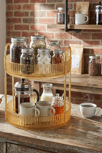 UNIQUE ME Mutfak Tezgah Üstü Organizer Mutfak Düzenleyici Amber Yuvarlak