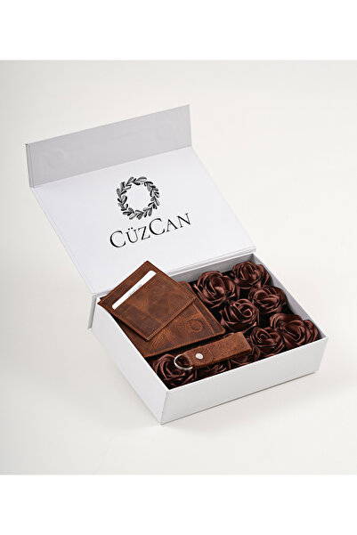CüzCan Premium Gift Rose Box M.Utd Antique Tan Genuine Leather Wallet Card Ho...
