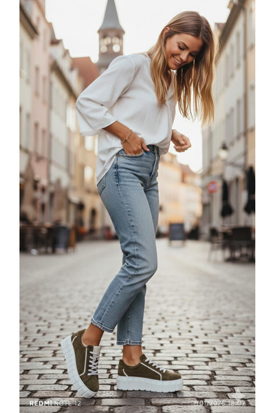 themoiss Pantofi sport pentru femei Moiss Snekars verde kaki cu talpă înaltă