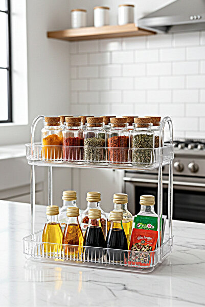 UNIQUE ME Mutfak Tezgah Üstü Organizer Mutfak Düzenleyici Şeffaf Dikdörtgen