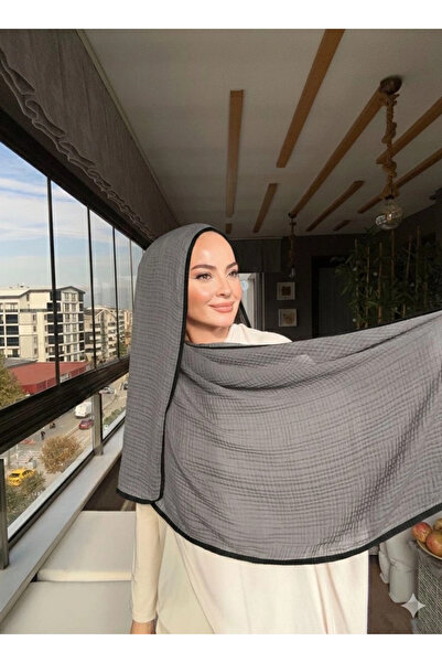 VaVscarfs Muslin Shawl - Piped Muslin Shawl Black-Anthracite