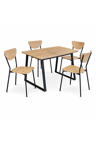 Kiwari Oka Table and 4 Chairs Set, MDF and Metal, 110×70×75 cm, chair 44x45x8...