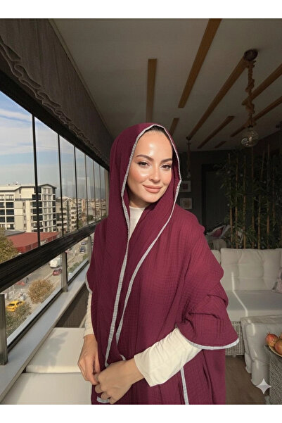 VaVscarfs Muslin Shawl - Piped Muslin Shawl Beige-Burgundy