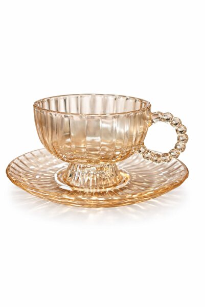 YONCA ART CONCEPT ŞIK TASARIM 6'LI BAL RENGİ PARLAK FİNCAN SETİ -ÇAY,KAHVE,EV...