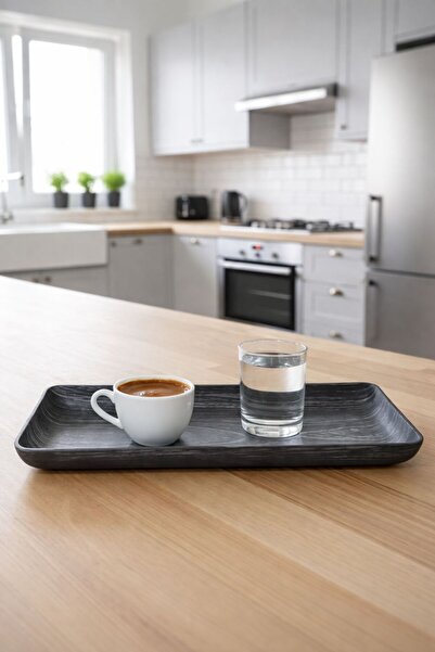 CASTEROLİ Wooden Look Small Rectangular Serving Tray - 10.5X24.5X2.5 cm