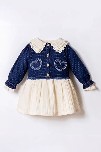 Minigimin Cicileri Heart Embroidered Denim Jacket B Peter Pan collar Muslim D...