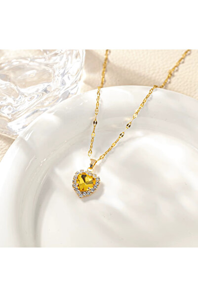 Kracer 18K Gold Plated Heart Necklace, with Yellow Zirconia Stones, Stainless...