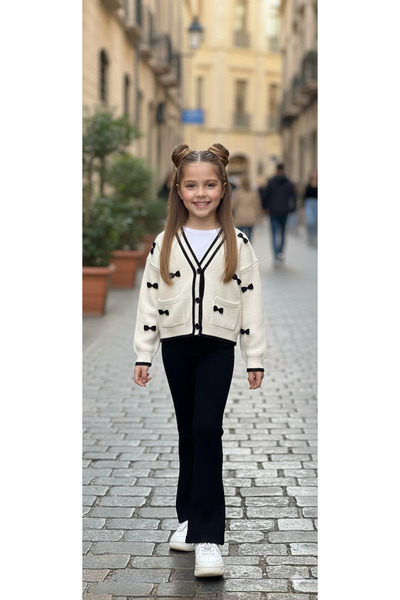 ALYAKİDS Girl's Double Knitwear Set with Bow, Soft Fabric, Comfortable Fit, A...