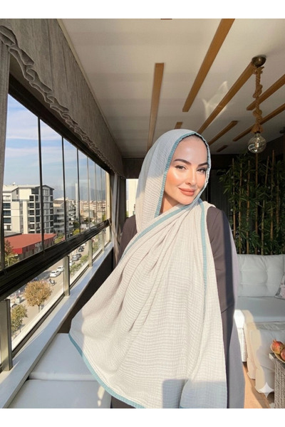 VaVscarfs Muslin Shawl - Piped Muslin Shawl Green-Cream