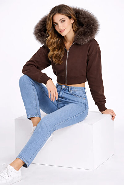 cemo KÜRK DETAYLI CROP SWEATSHIRT