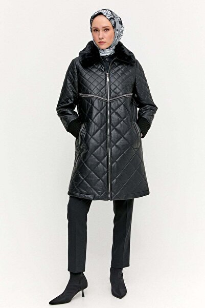 Setrms Suni Deri Fermuarlı Kapitone Kaban