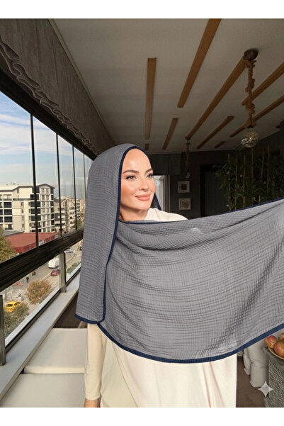 VaVscarfs Muslin Shawl - Piped Muslin Shawl Blue-Grey