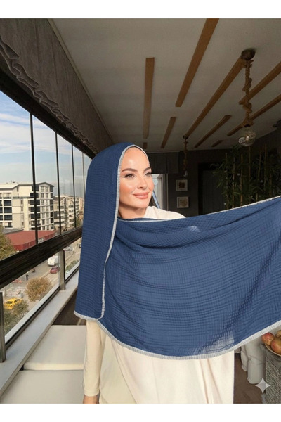 VaVscarfs Muslin Shawl - Piped Muslin Shawl Grey-Ivory