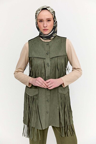 Setrms Süet Görünümlü Püsküllü Yelek