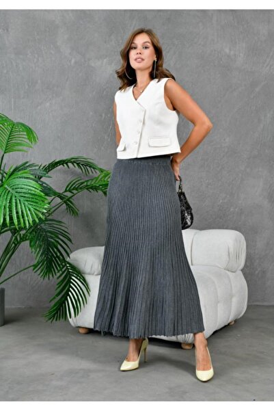 fuşyha butik İnce Akordeon Pilili Midi Boy Etek