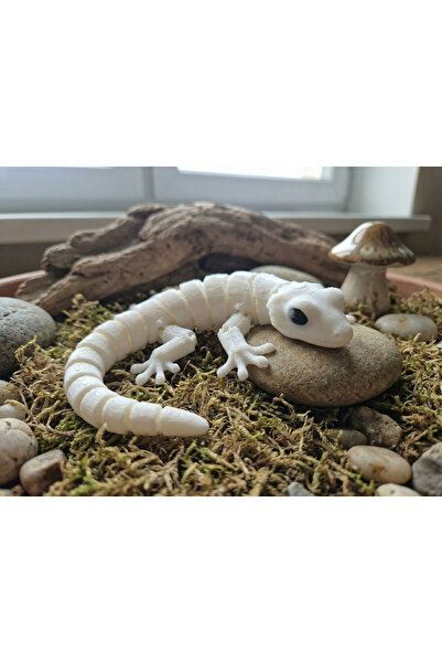 OME Beyaz Eklemli Kertenkele - Masa Üstü Dekorasyon & Stres Atıcı Fidget Oyuncak