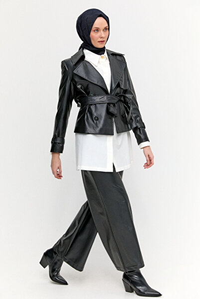 Setrms Kruvaze Kemerli Suni Deri Ceket