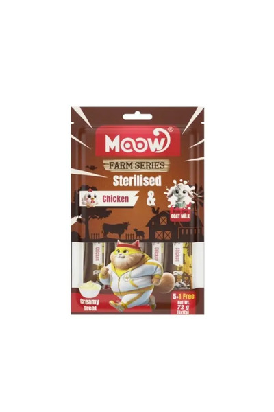 MOOW طعام مكافأة للقطط سائل معالج بالبكتيريا مع الدجاج وحليب الماعز 1 قطعة 6×...