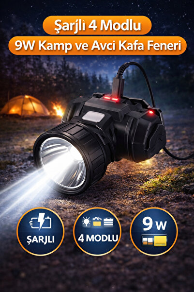 Astakos Şarjlı 9W LED Kafa Feneri – 4 Modlu | Kamp ve Avcılık İçin Su Geçirme...