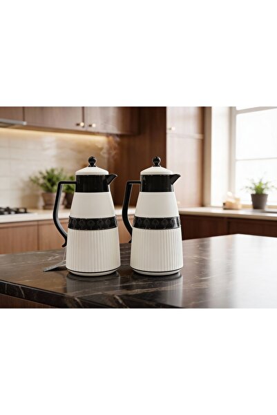 ZALA Premium White & Black Twin Thermos Flask Set 2 × 1 Liter – Modern & Fanc...